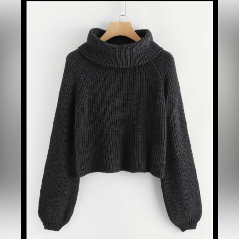 Dark gray long sleeve turtle neck sweater